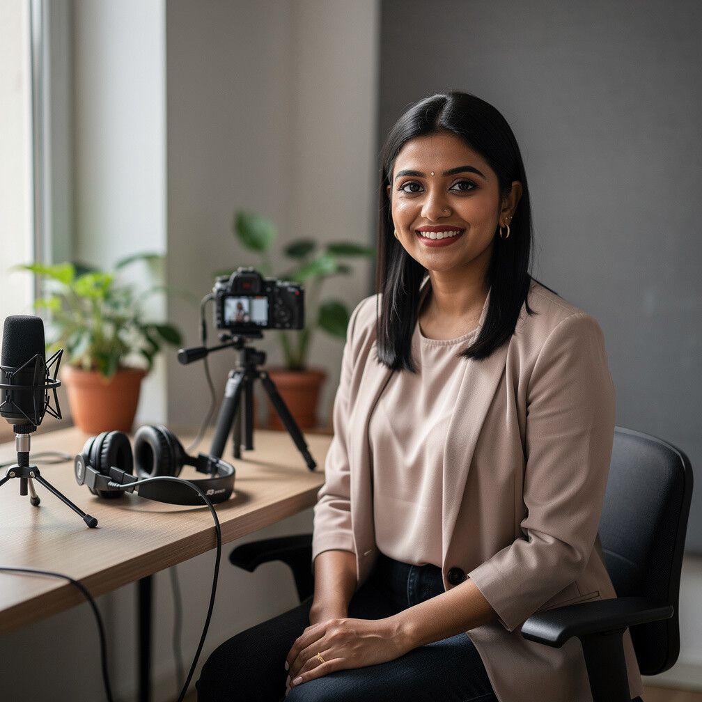 Portrait of a young woman smiling while working with production equipment