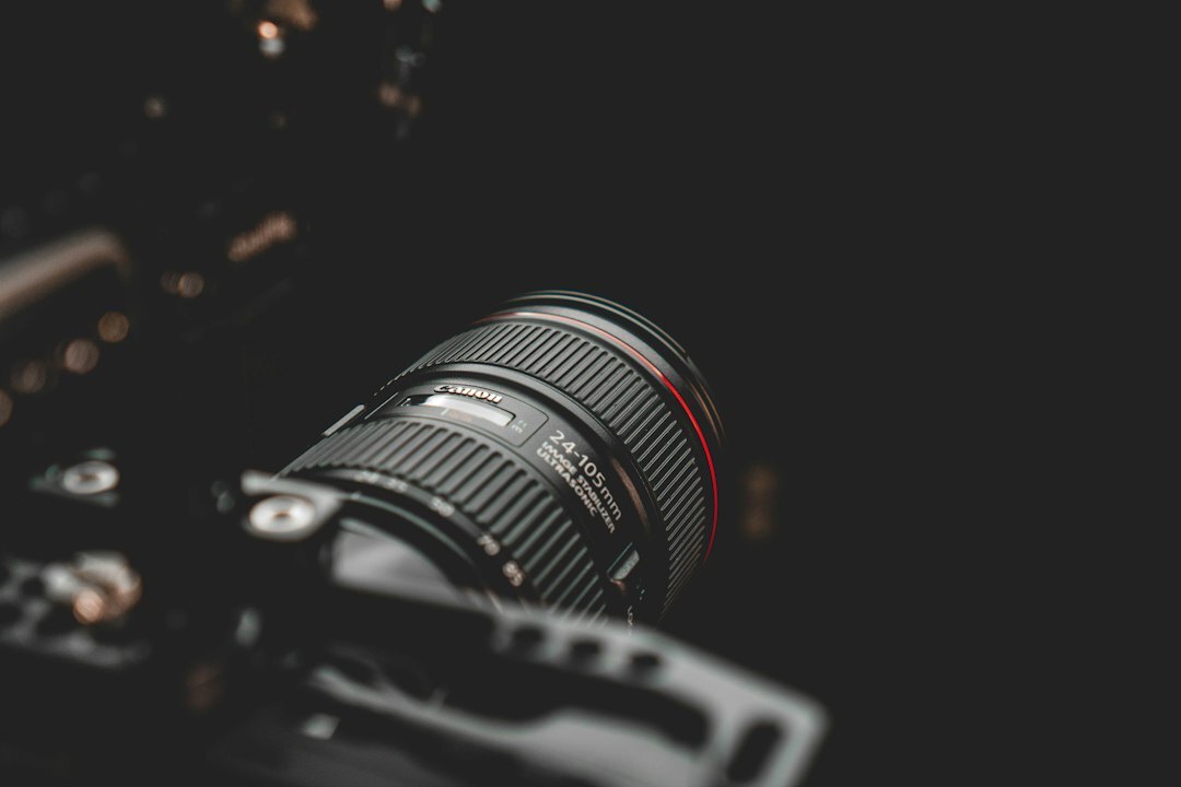 Close-up of a professional broadcast camera lens